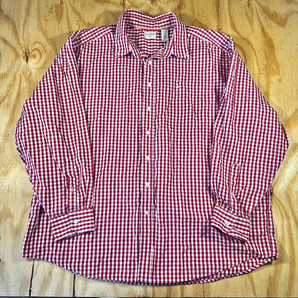 Dockers Red & White Plaid Button Up